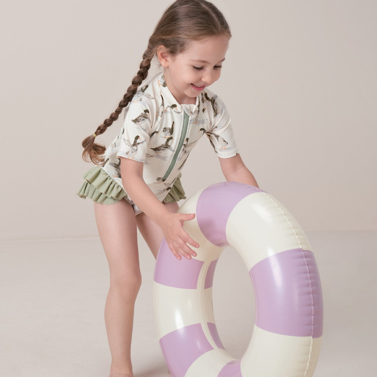Giraffe Short Sleeve Ruffled One-Piece Swimsuit