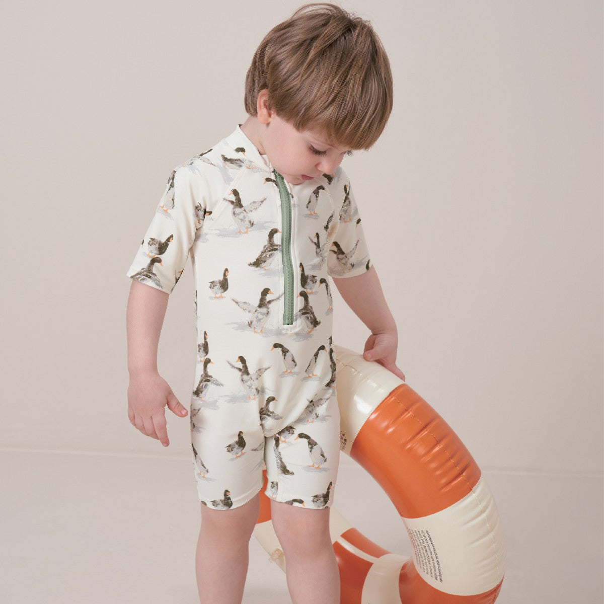 Giraffe Zipper Short Sleeve Shortall Swimsuit