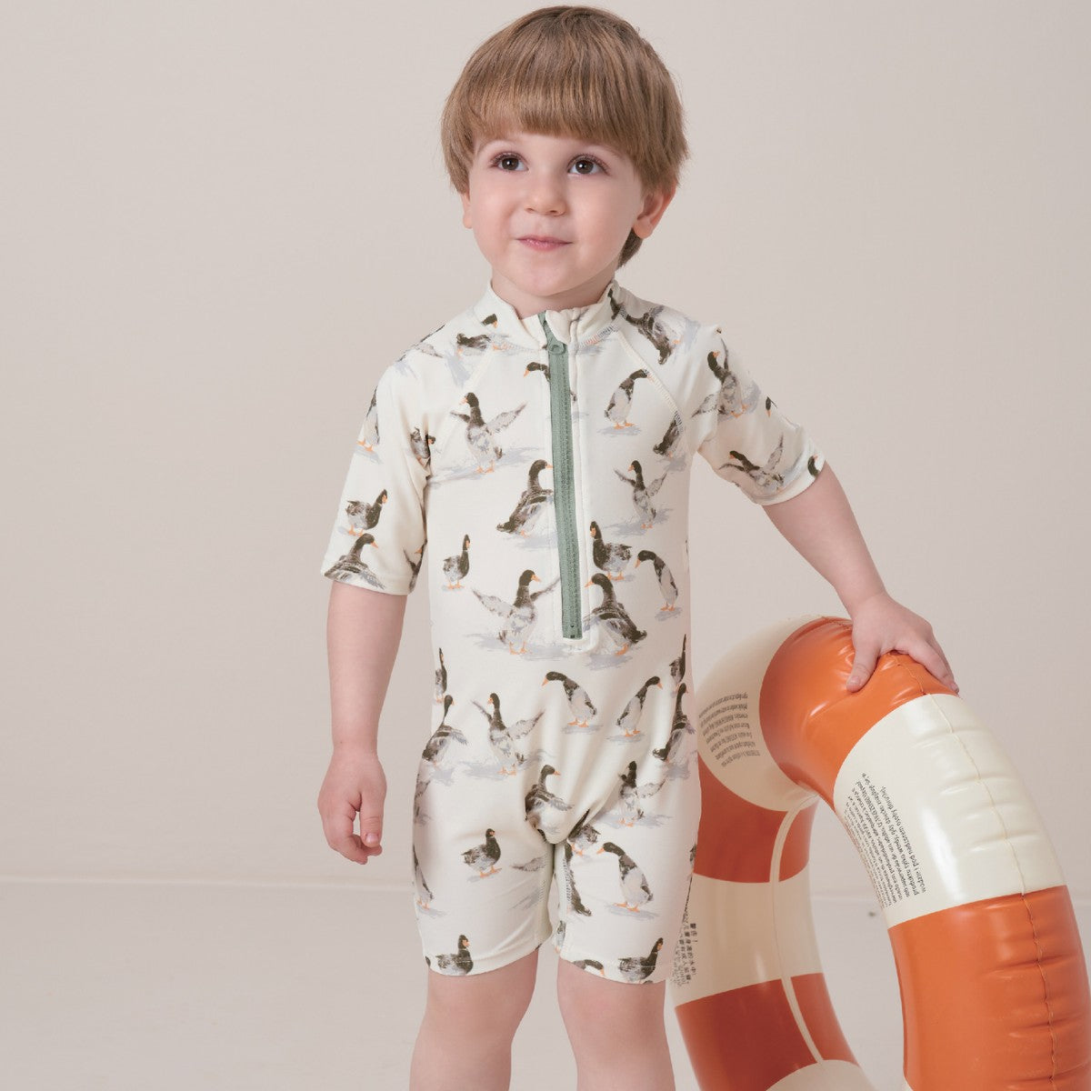 Giraffe Zipper Short Sleeve Shortall Swimsuit