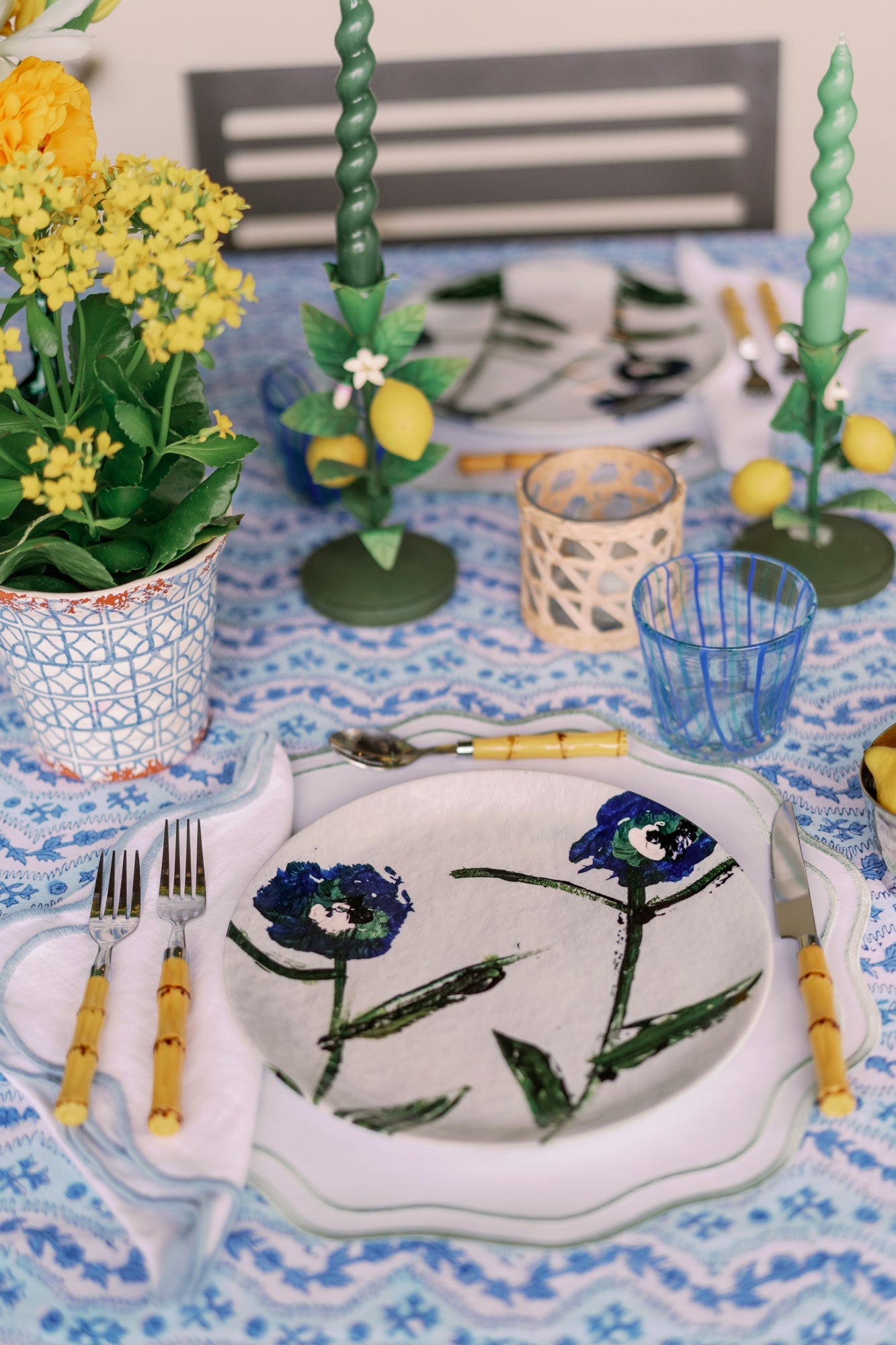 Set of Blue and Teal Posey China Plates (Set of 4 or 8)