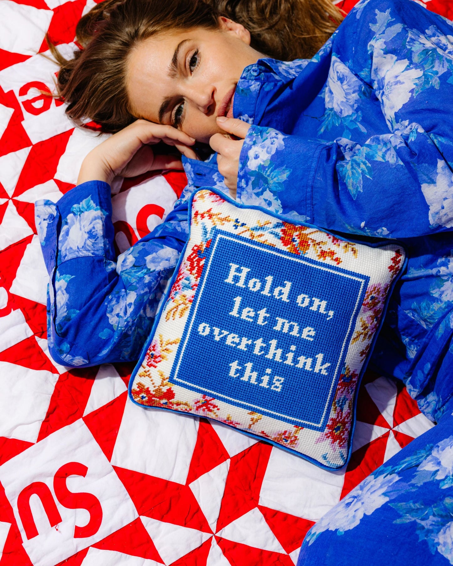 Overthink Needlepoint Pillow