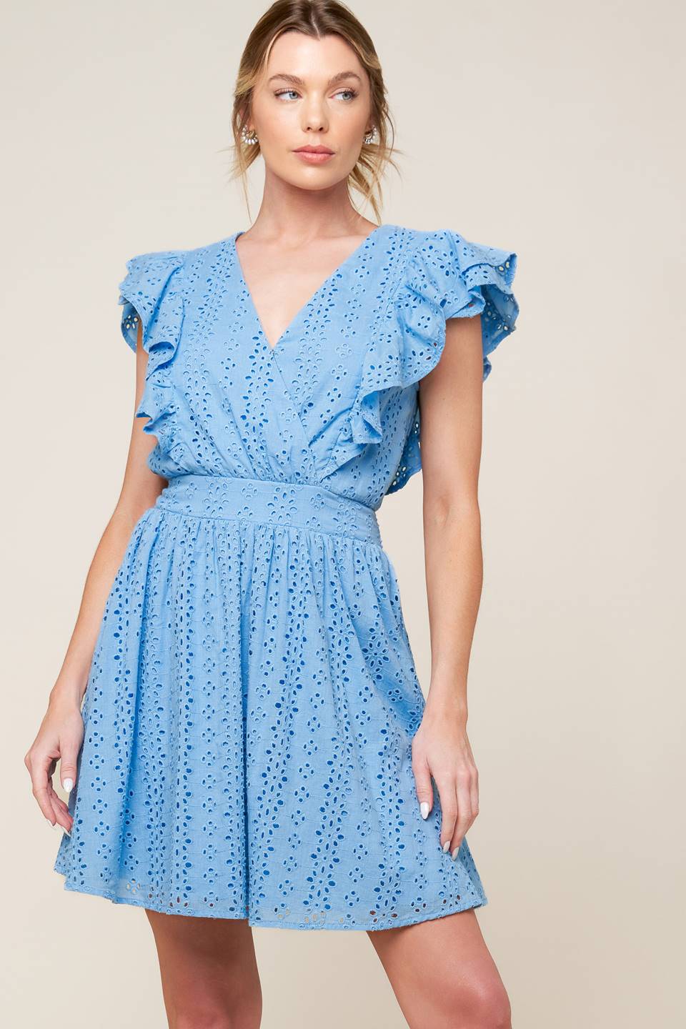 KEEP ME CLOSE POWDER BLUE WOVEN MINI DRESS