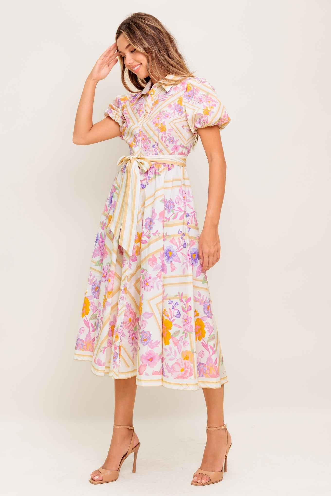 PETAL WHISPER WOVEN MIDI DRESS