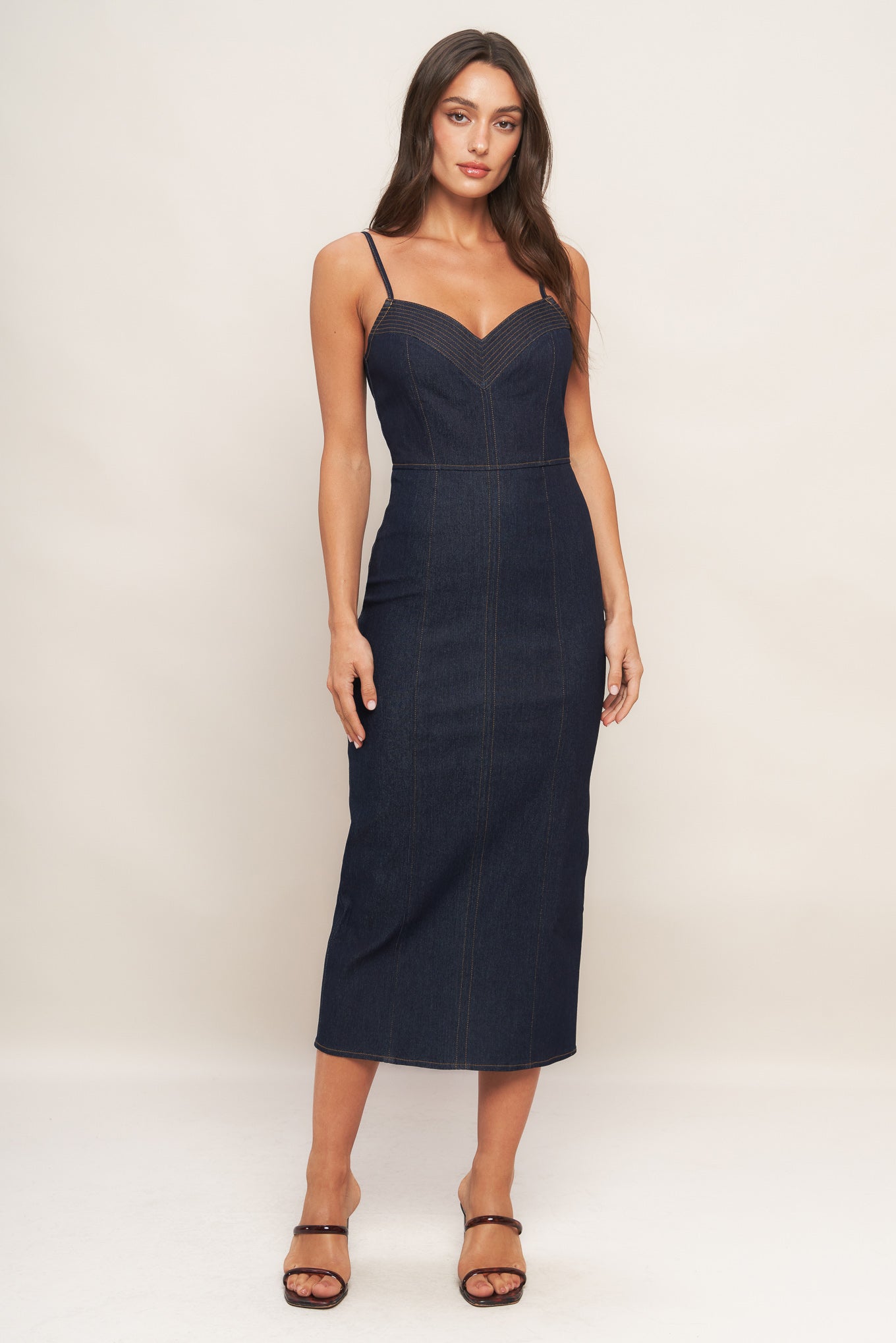 MIDNIGHT INDIGO DENIM MIDI DRESS