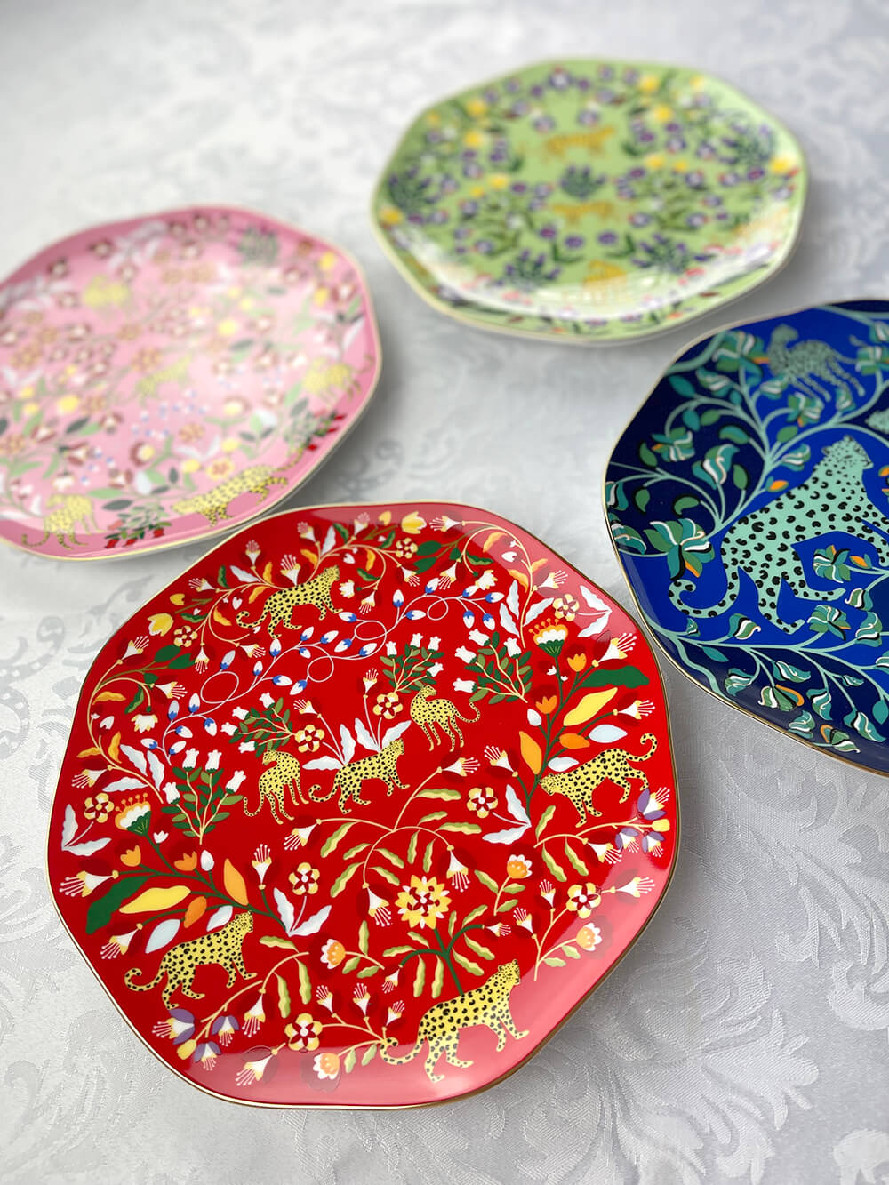 Leopards Forest Bone China Salad Plates, Set of Four