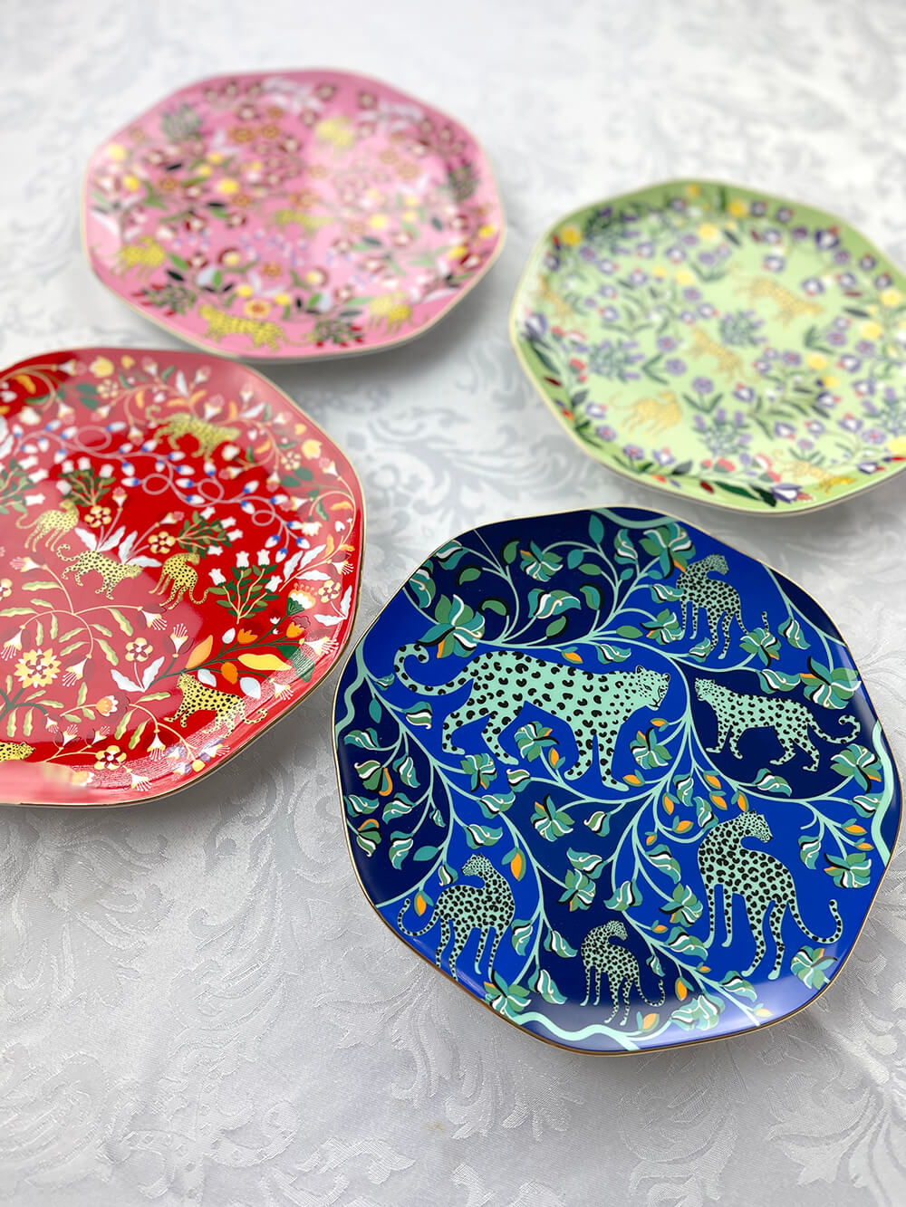 Leopards Forest Bone China Salad Plates, Set of Four