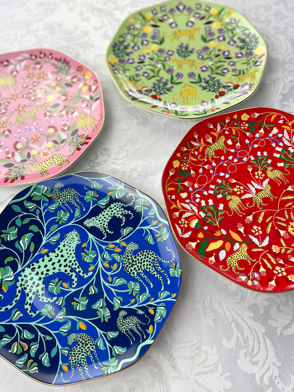 Leopards Forest Bone China Salad Plates, Set of Four