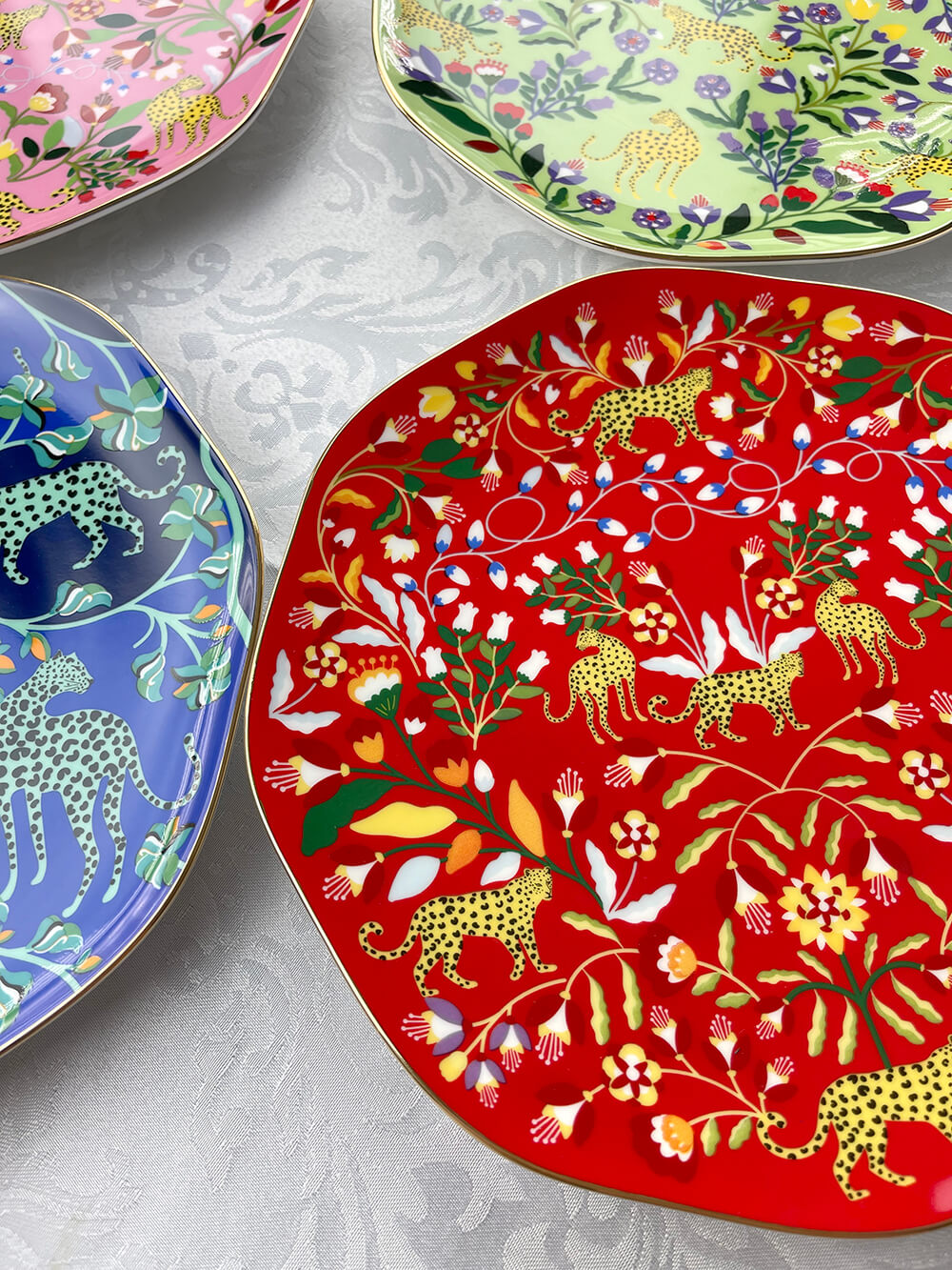 Leopards Forest Bone China Salad Plates, Set of Four