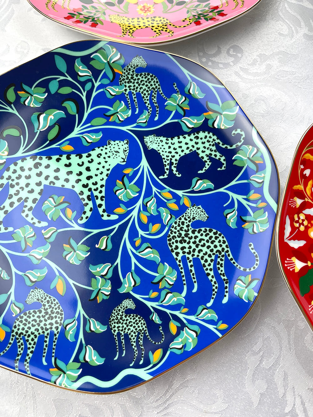 Leopards Forest Bone China Salad Plates, Set of Four