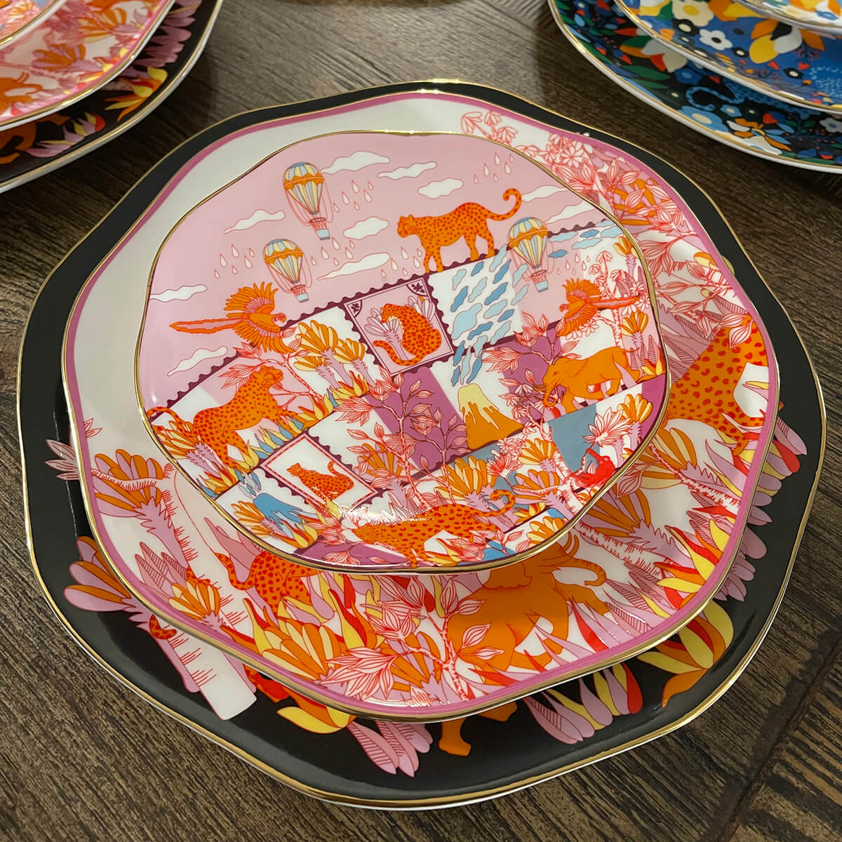 Travel Around World Bone China Plates, Set Of Three