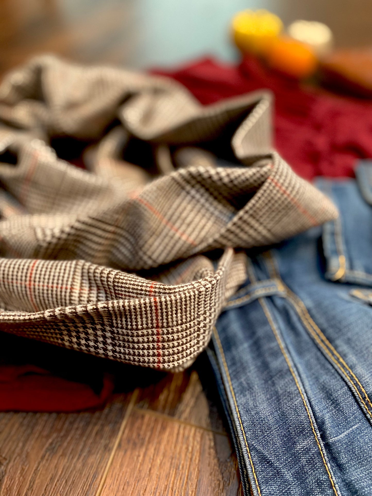 Dark Brown and Cream with Burnt Orange Glen Check Plaid Flannel Infinity or Blanket Scarf