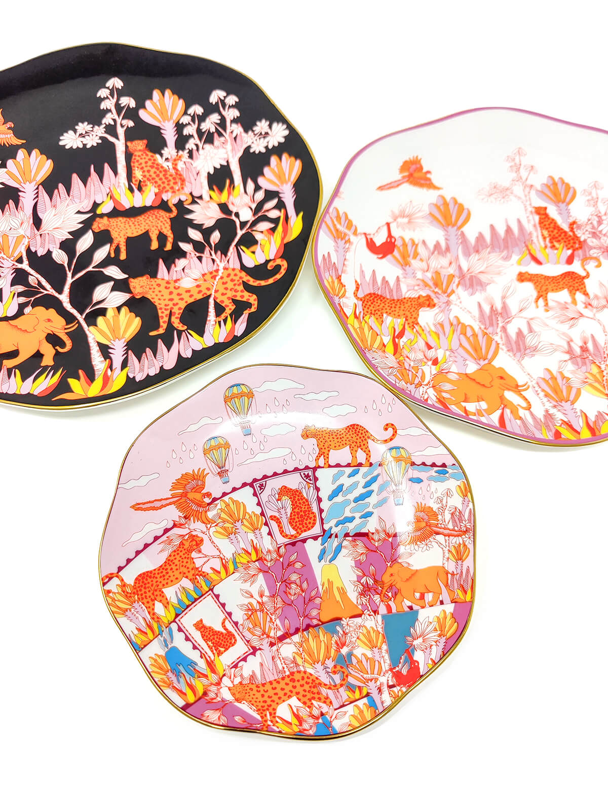 Travel Around World Bone China Plates, Set Of Three