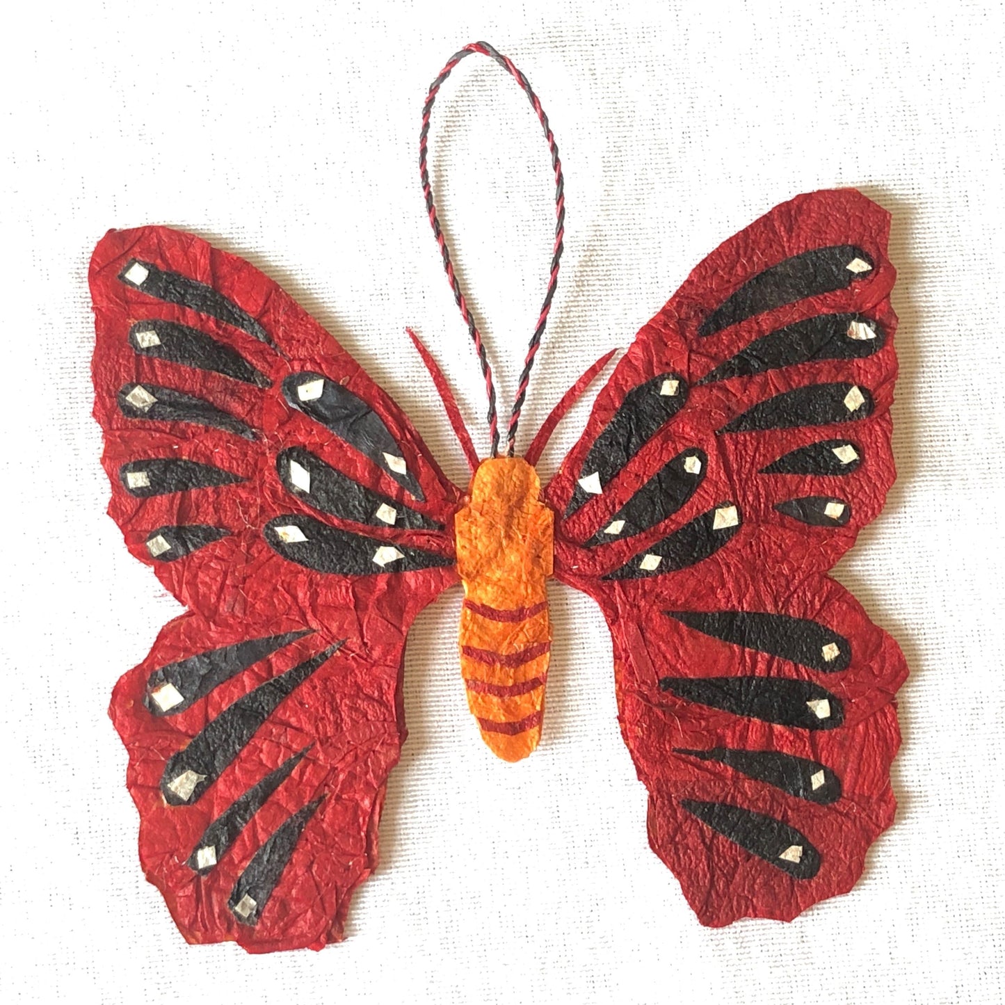 Madagascar Silk Butterfly Ornament - Red