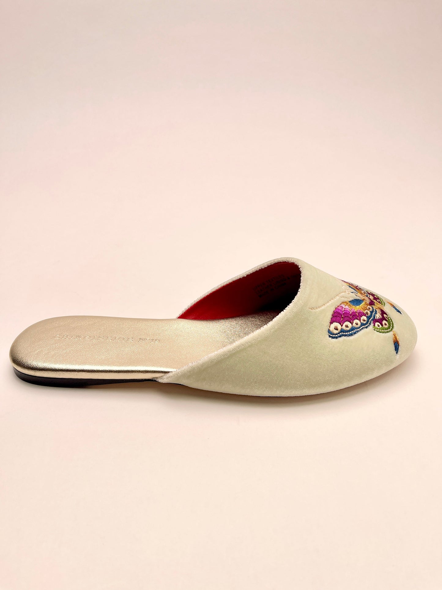 Butterfly Embroidered Velvet Mules Slippers in Chiffon Mint