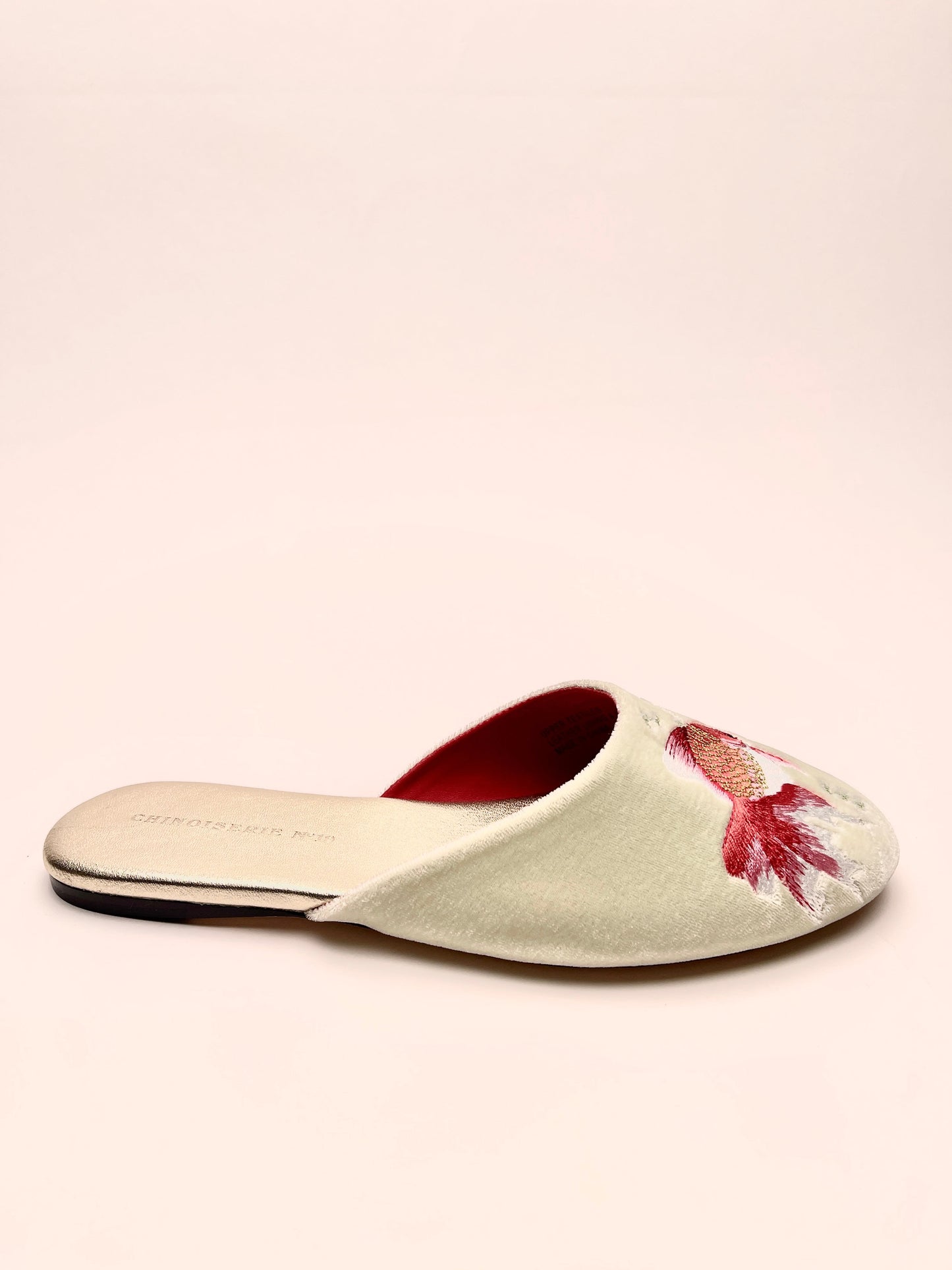 Goldfish Embroidered Velvet Mules Slippers in Chiffon Mint