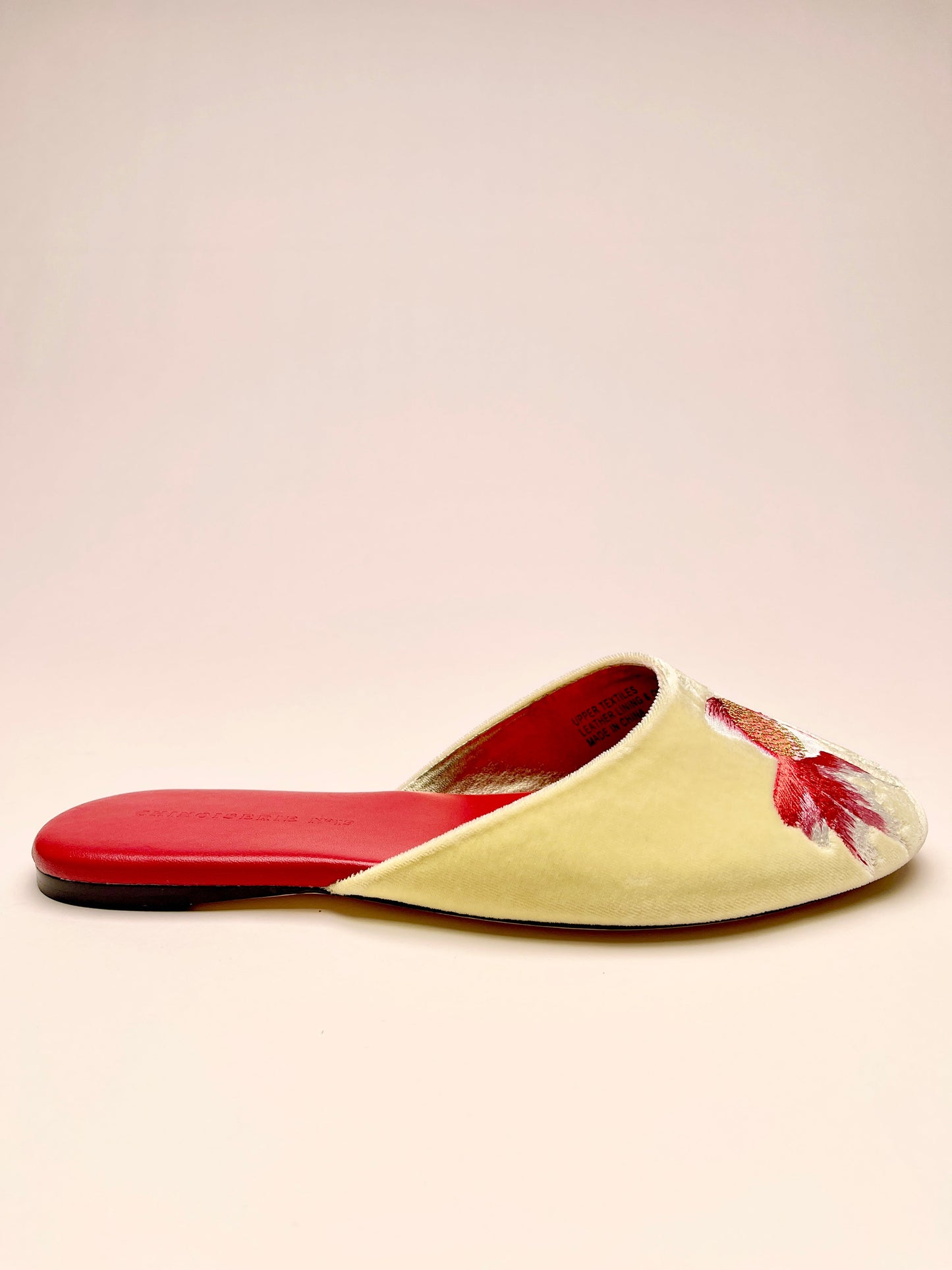 Goldfish Embroidered Velvet Mules Slippers in Lemon Frost