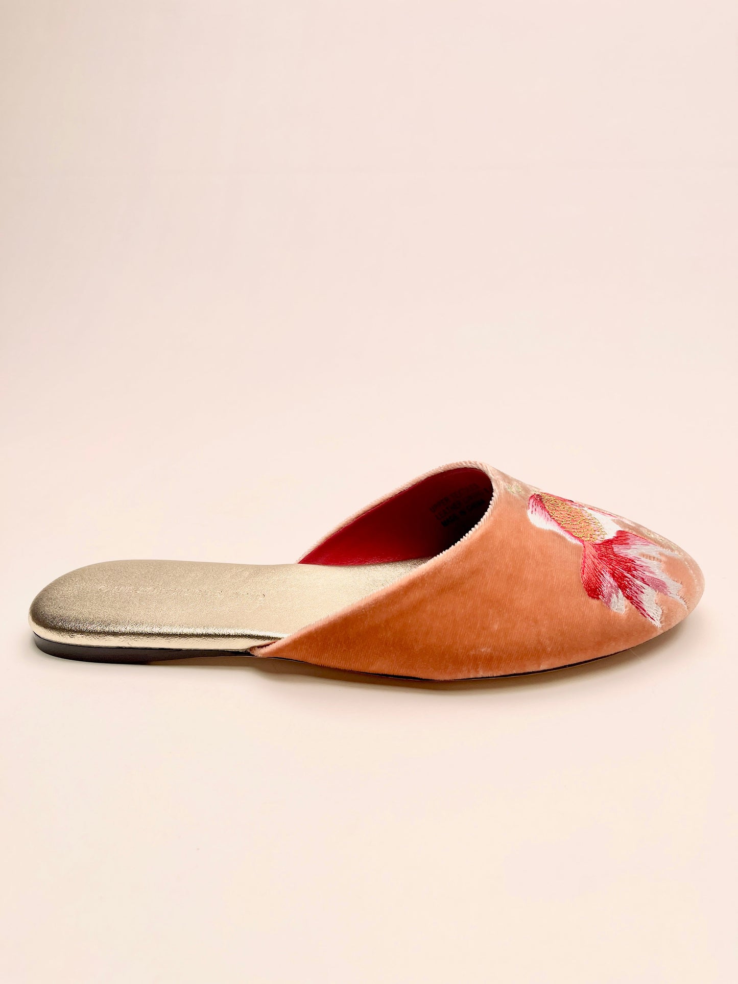 Goldfish Embroidered Velvet Mules Slippers in Peach Blush