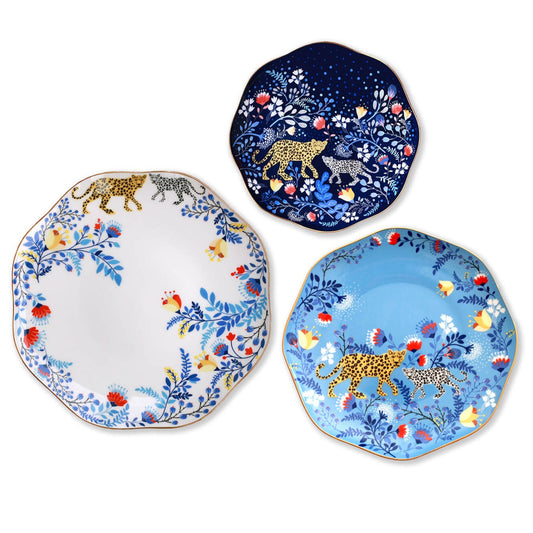 Amazon Rainforest Bone China Plates In Blue, Set Of Three