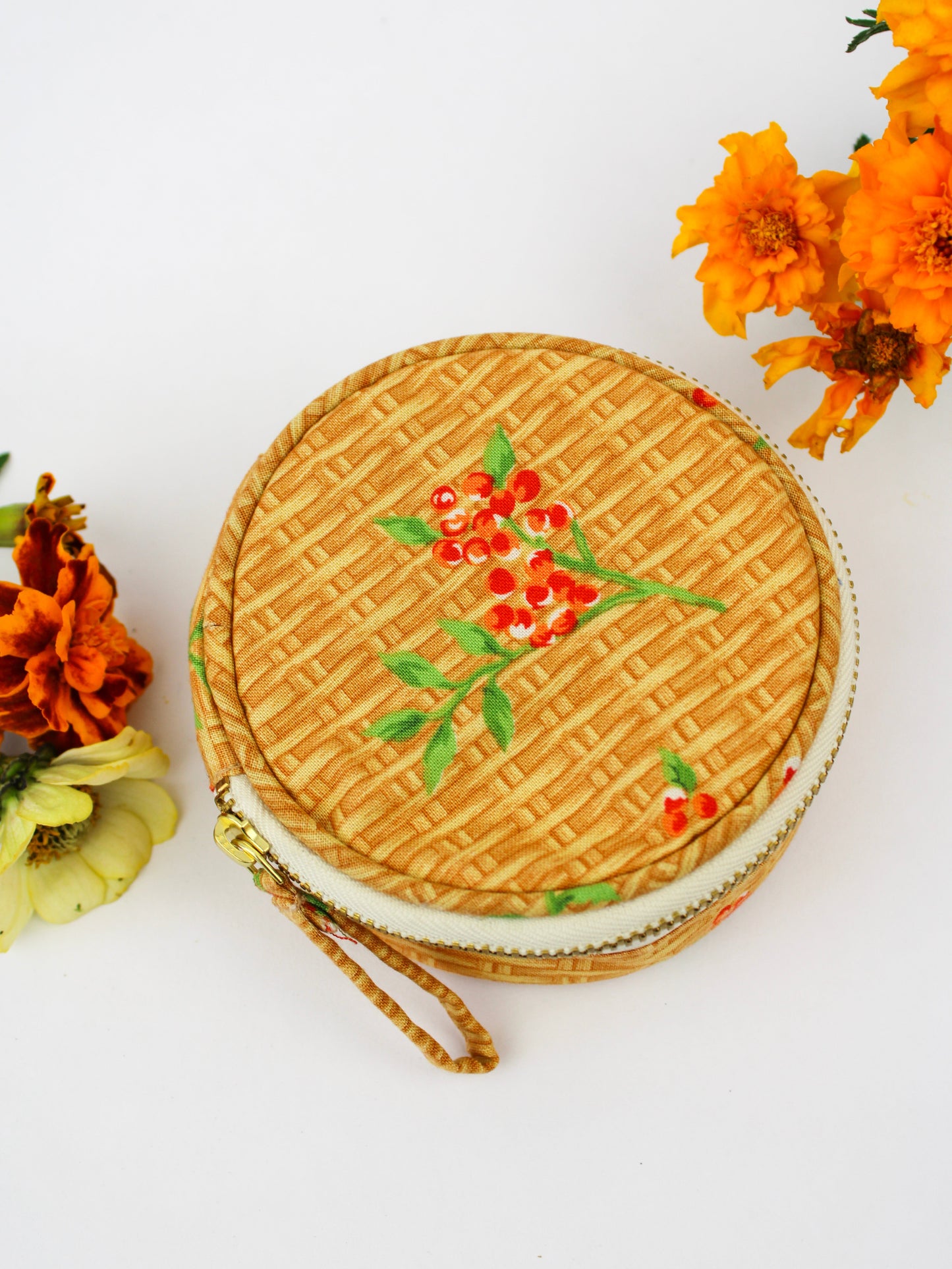 Coral Basket Jewelry Pouch