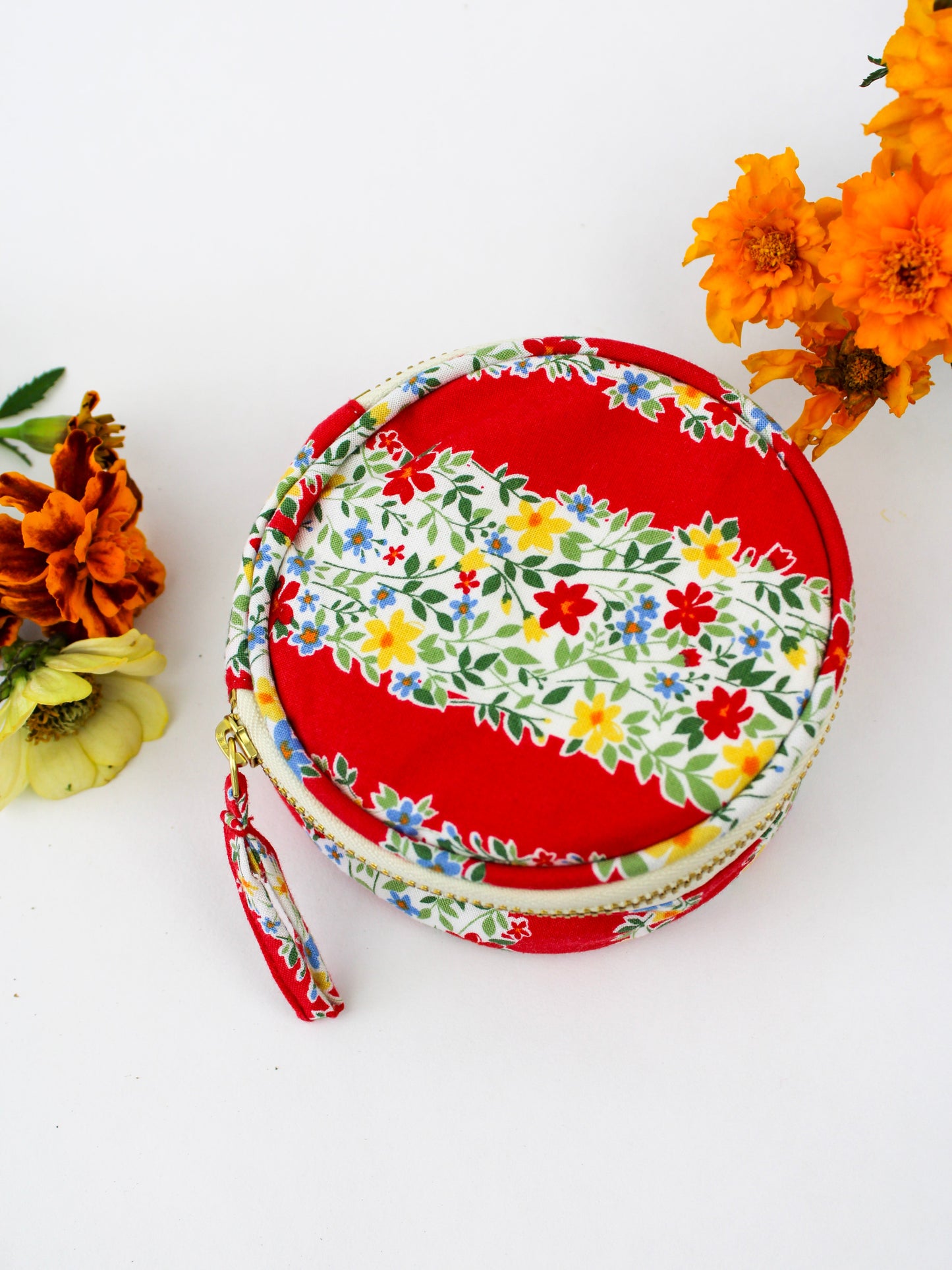 Red Floral Stripe Jewelry Pouch