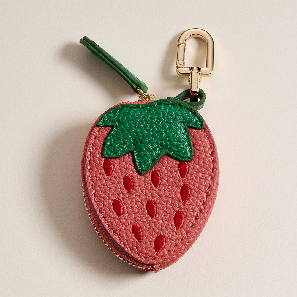 Genuine Leather Strawberry Coin Purse Keychain Bag Charm