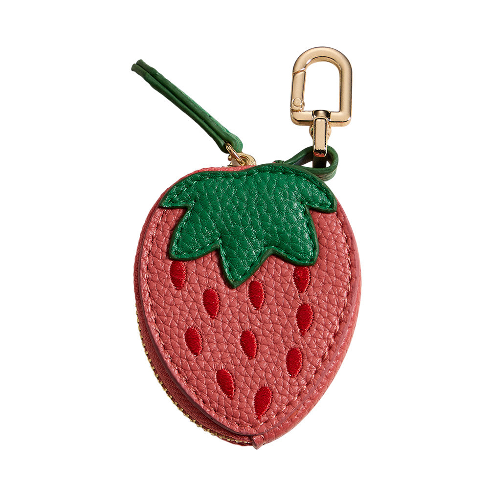 Genuine Leather Strawberry Coin Purse Keychain Bag Charm