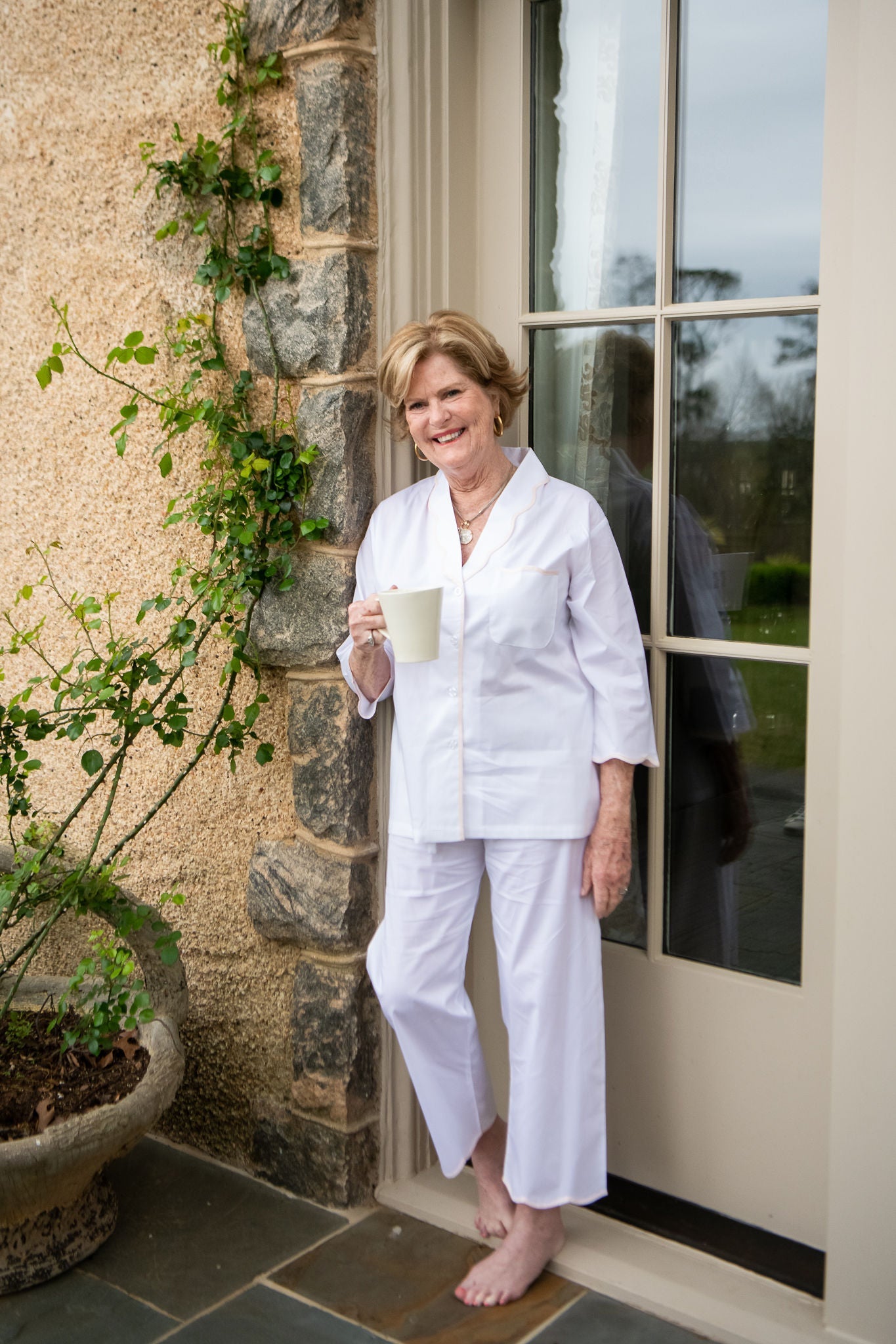 VANDY SCALLOPED TAPE TRIM COTTON PAJAMAS
