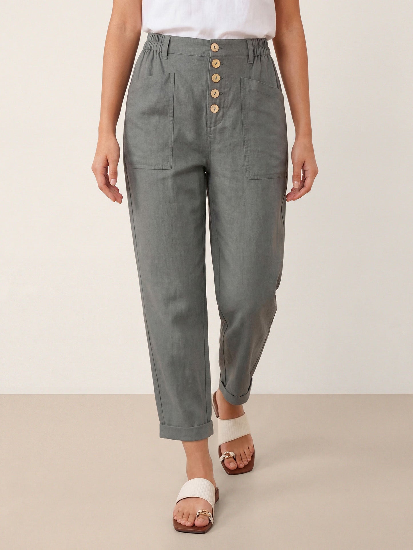Linen Simple Button Fly Trousers HEIDI