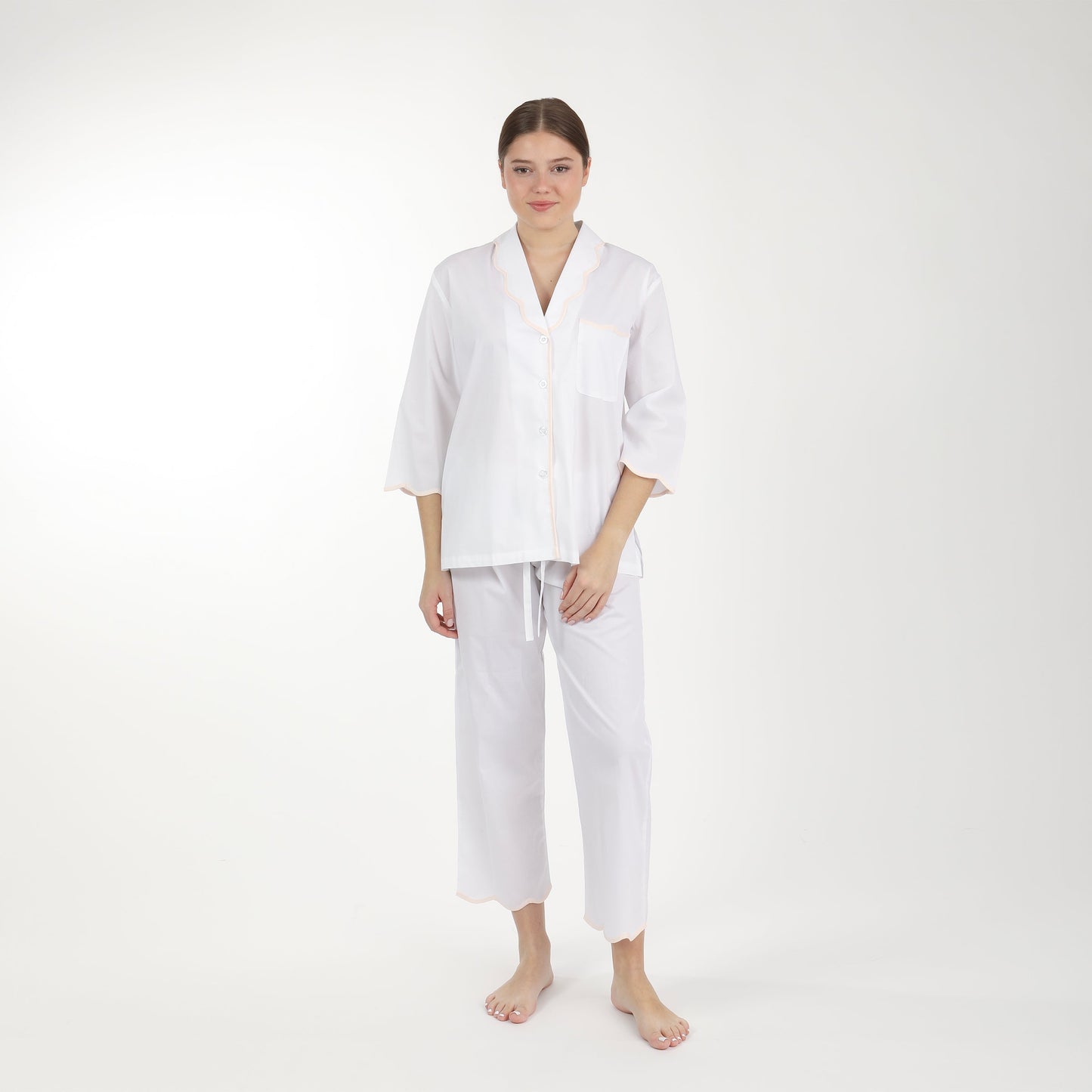 VANDY SCALLOPED TAPE TRIM COTTON PAJAMAS