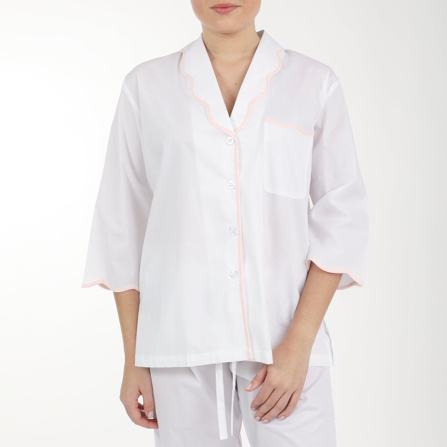 VANDY SCALLOPED TAPE TRIM COTTON PAJAMAS