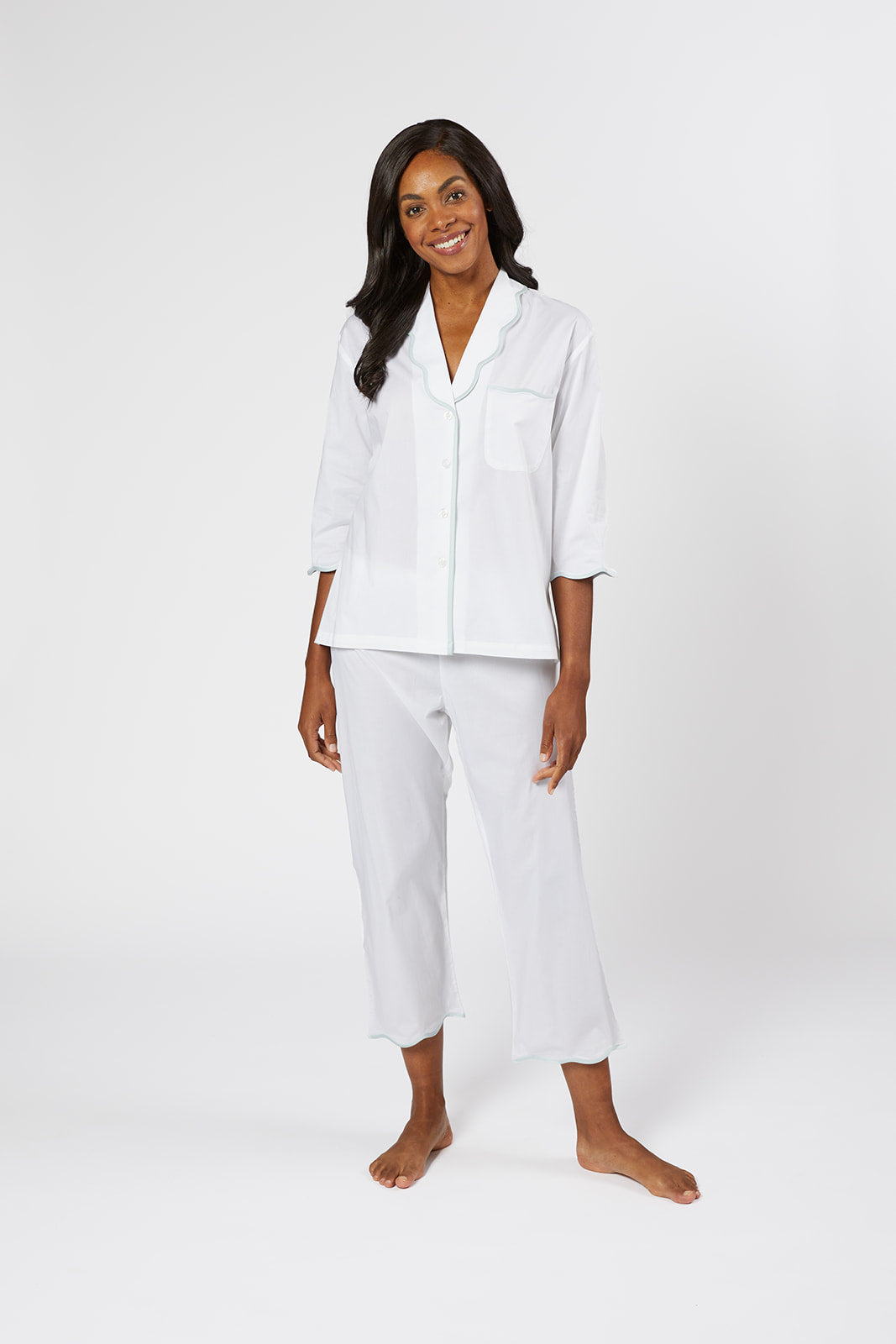 VANDY SCALLOPED TAPE TRIM COTTON PAJAMAS