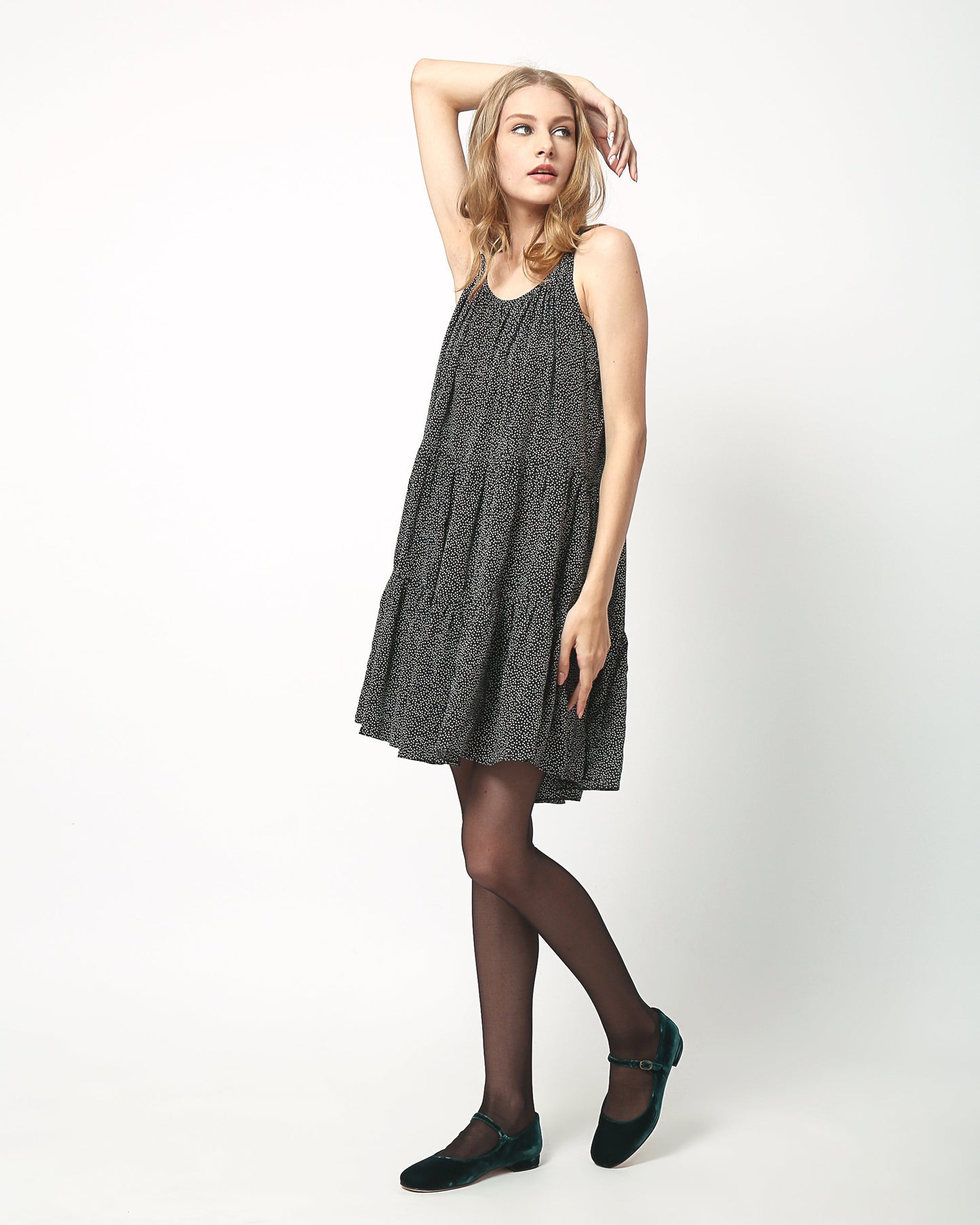 Colette Mary Jane in Verde velvet low heels