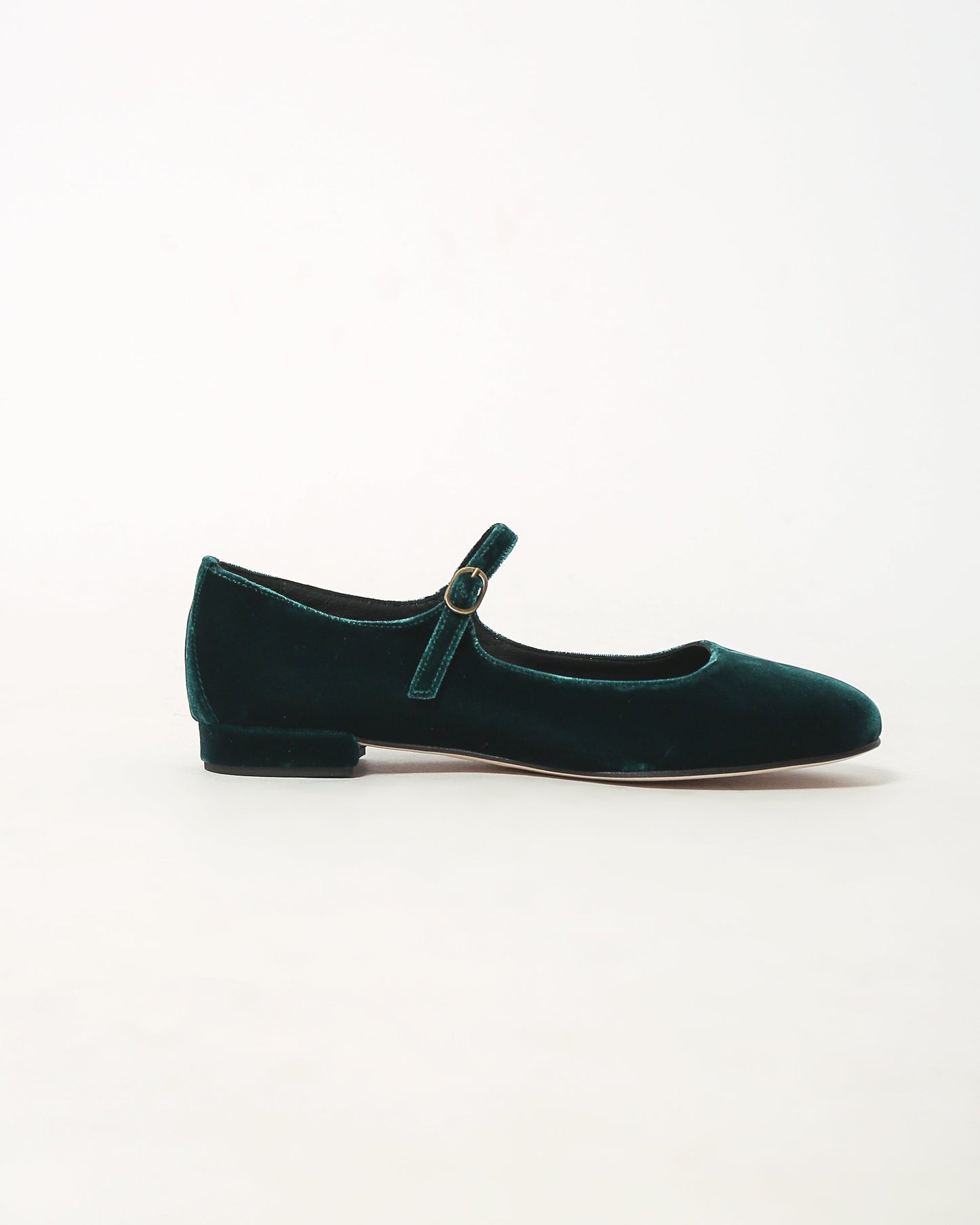 Colette Mary Jane in Verde velvet low heels