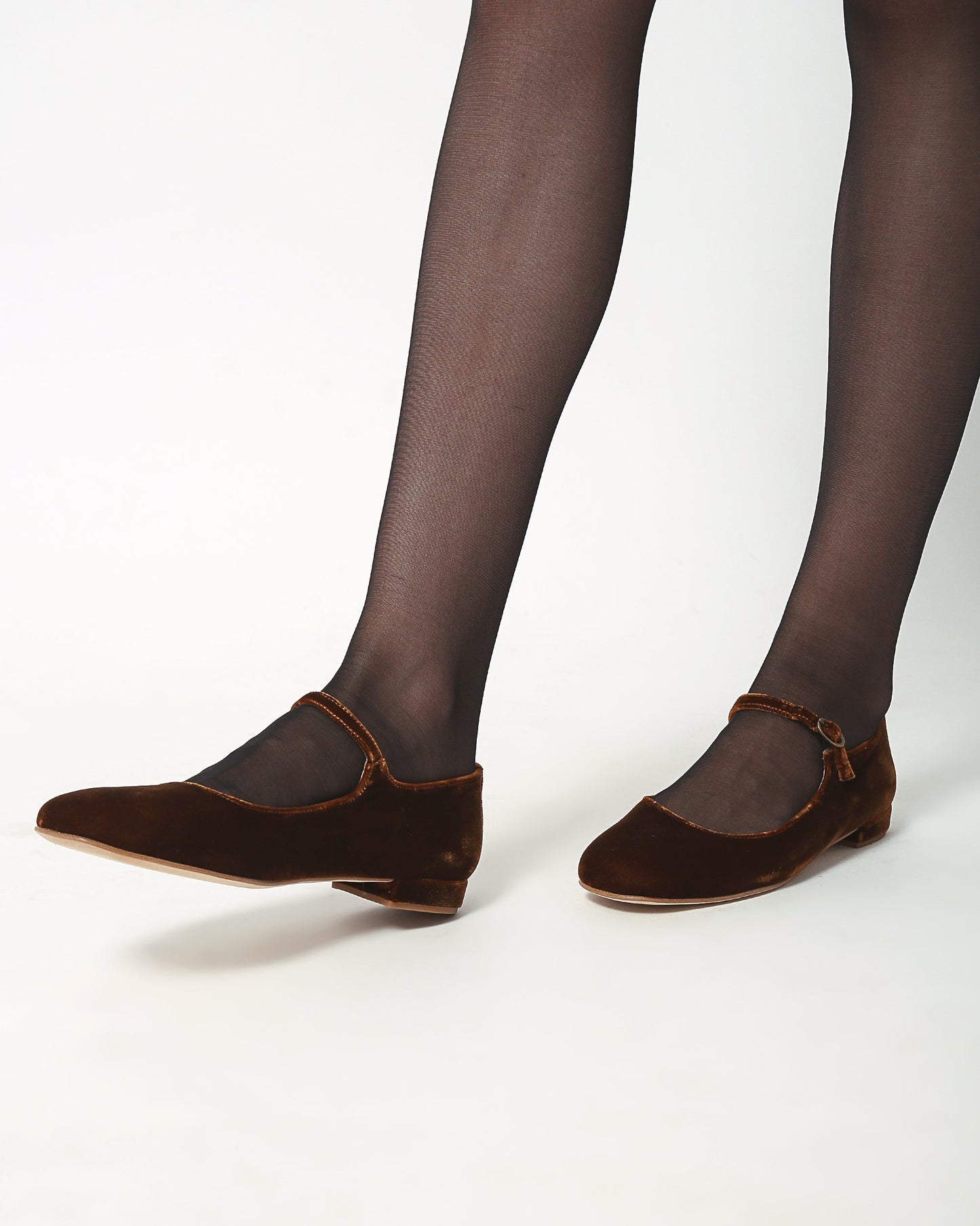 Colette Mary Jane in Toast brown velvet low heels