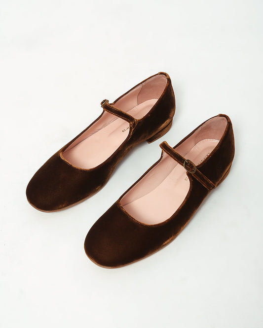 Colette Mary Jane in Toast brown velvet low heels