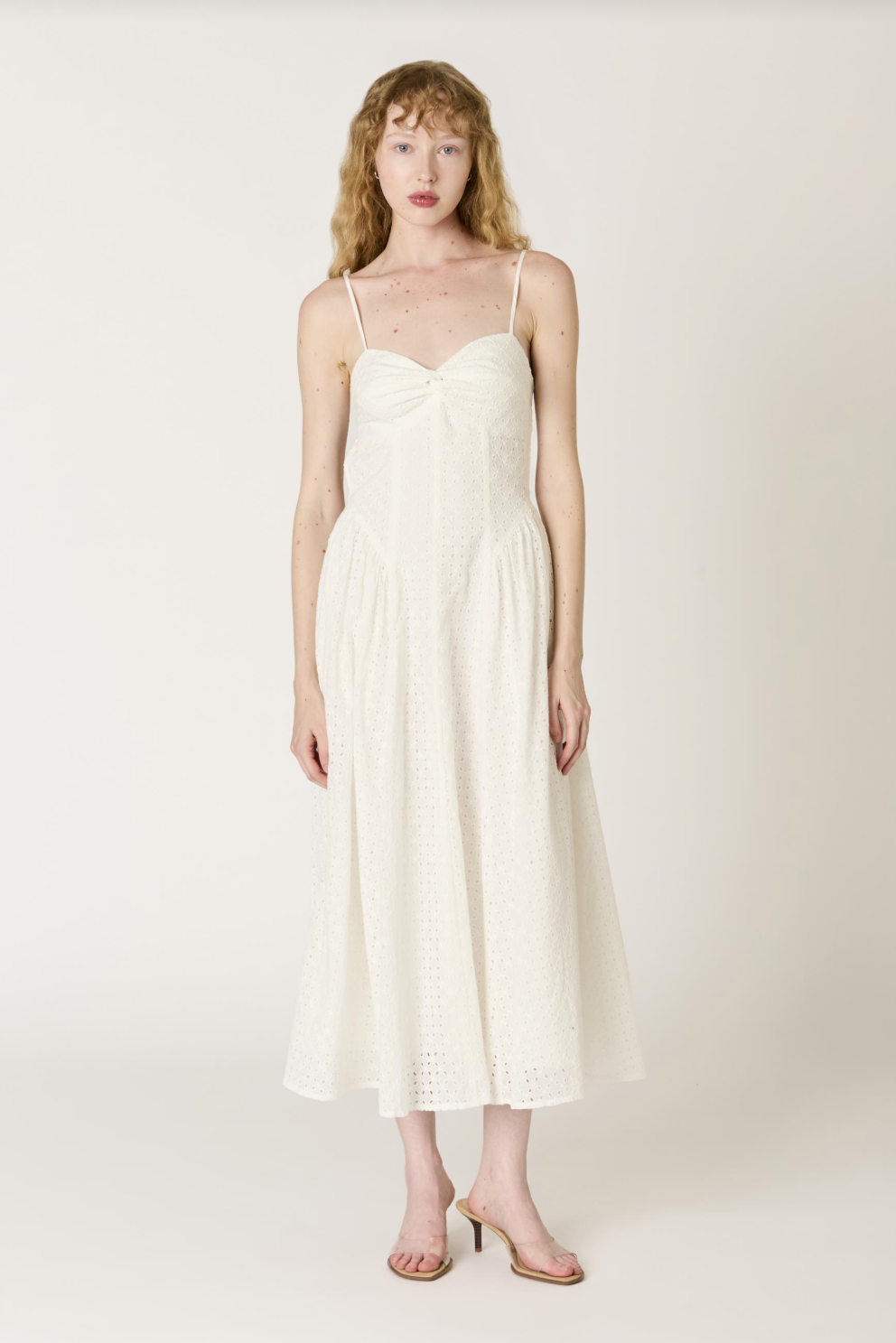 Destene White Eyelet Midi Dress