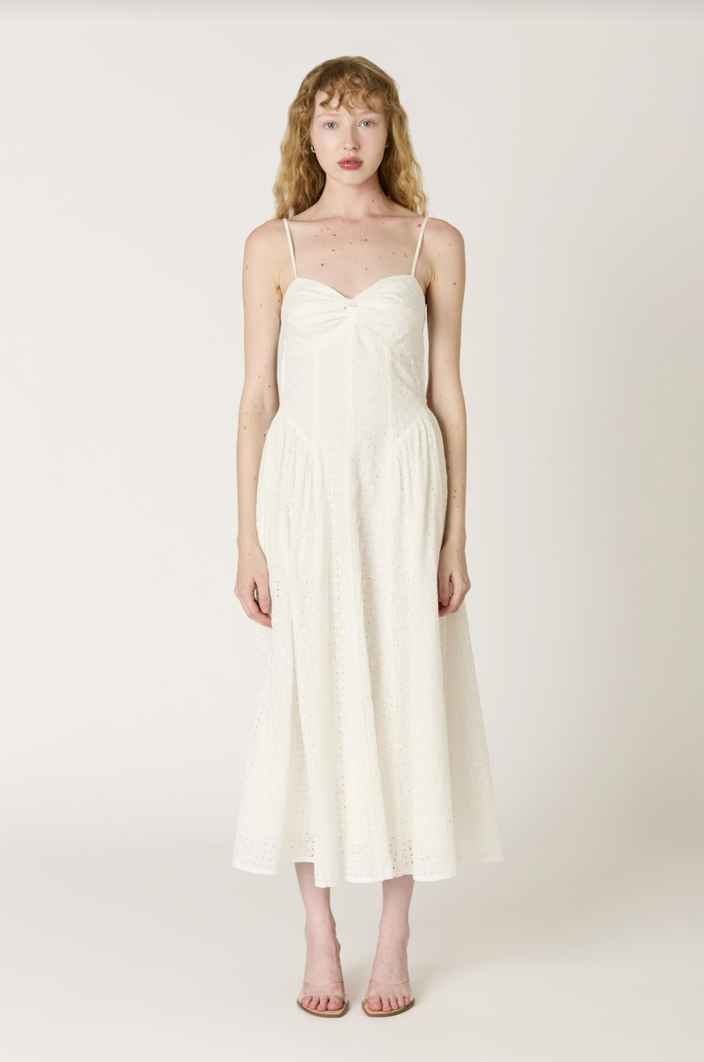 Destene White Eyelet Midi Dress
