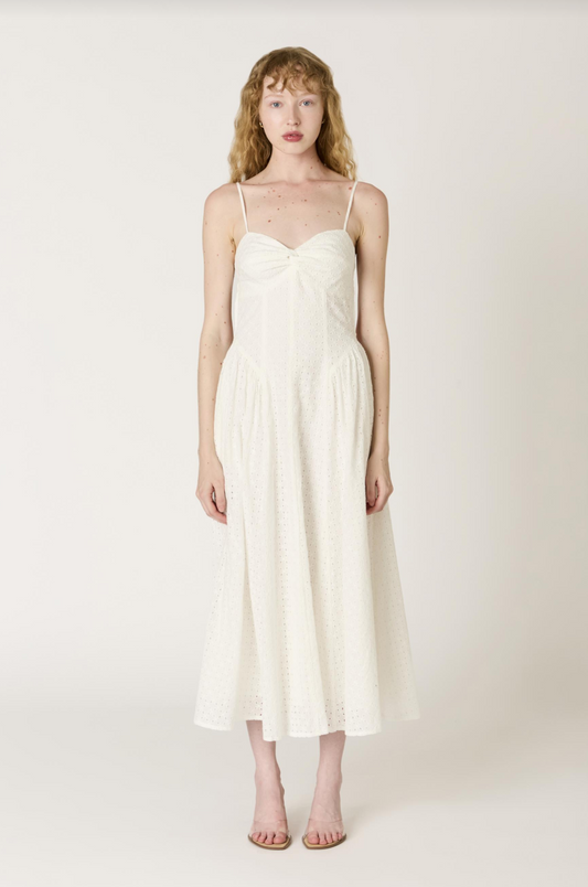 Destene White Eyelet Midi Dress