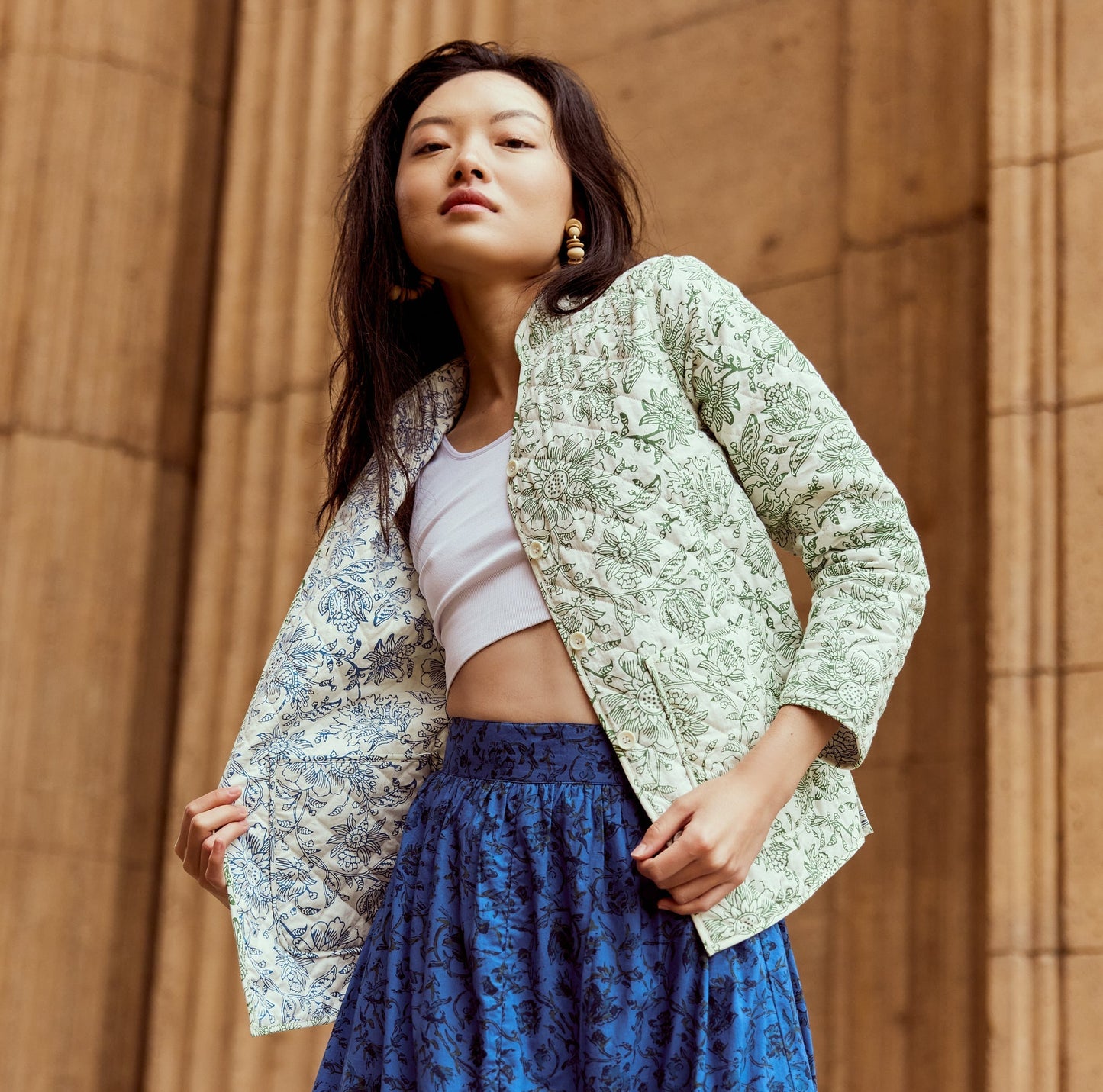 Nancy Reversible Quilted Jacket - Cream/Sage & Cream/Cobalt