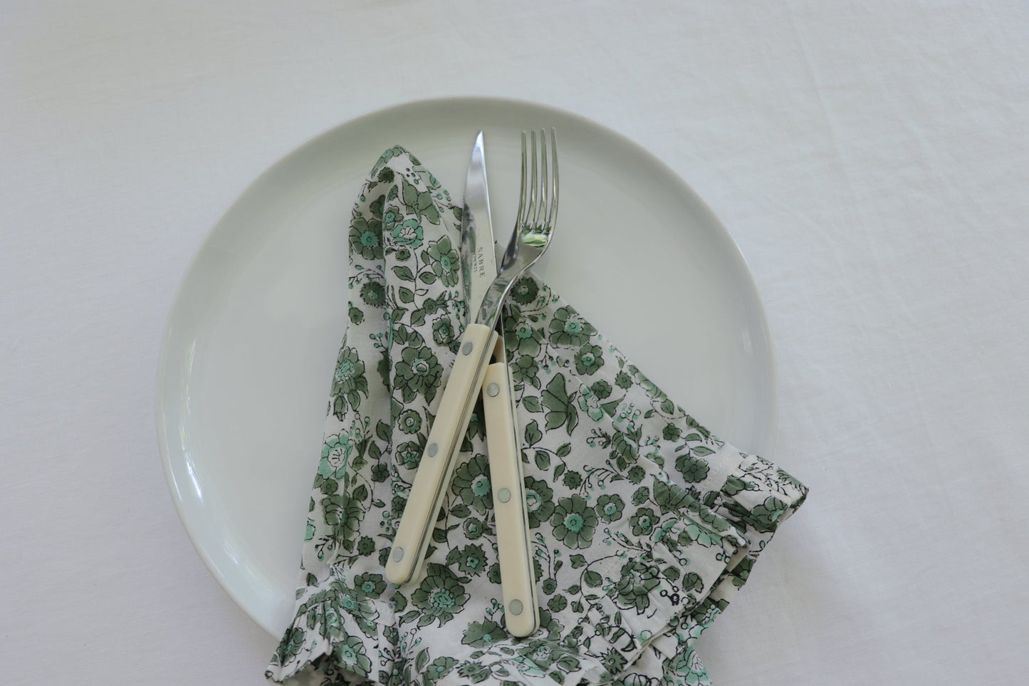 Olive Floral Ruffled Napkins (Set of 4)