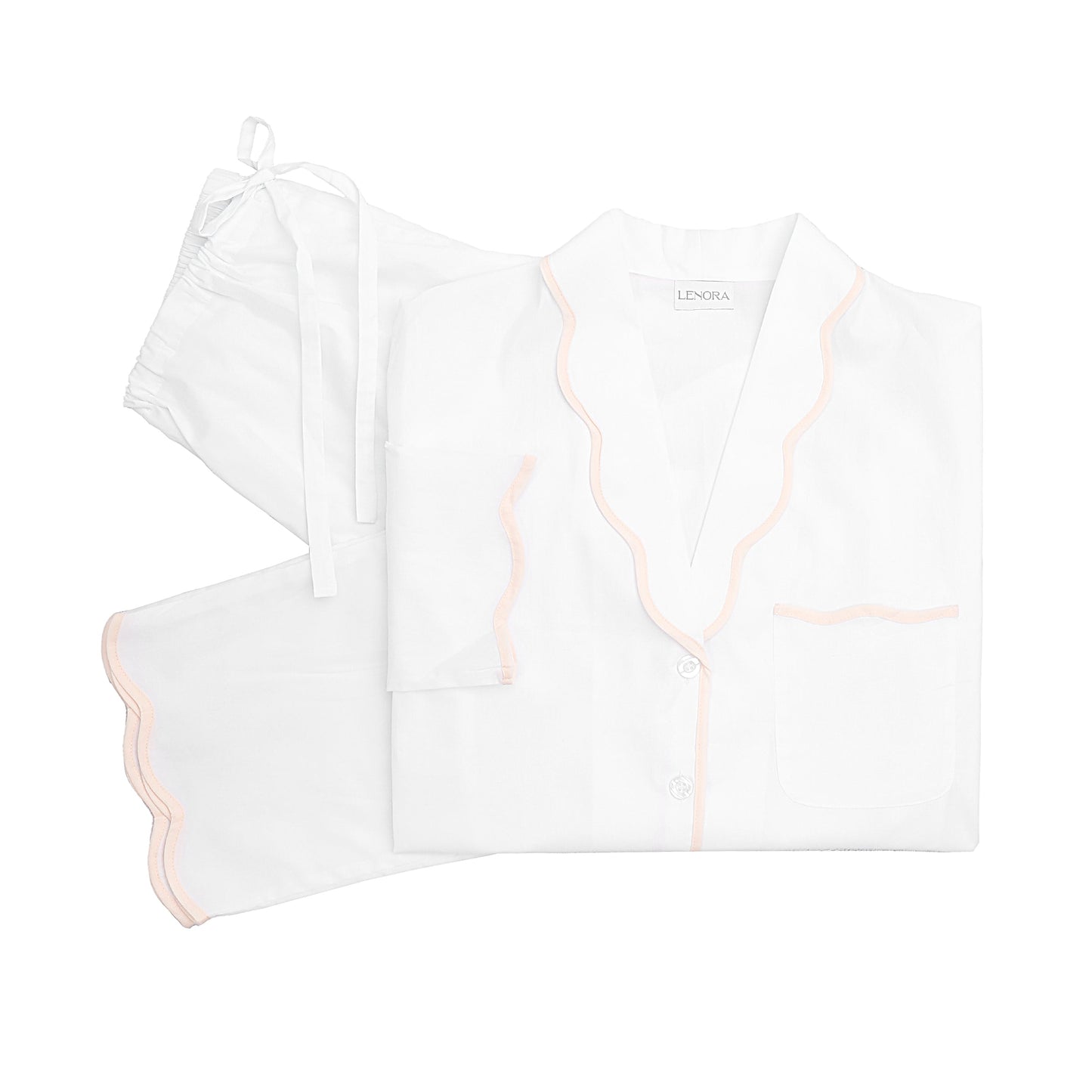 VANDY SCALLOPED TAPE TRIM COTTON PAJAMAS