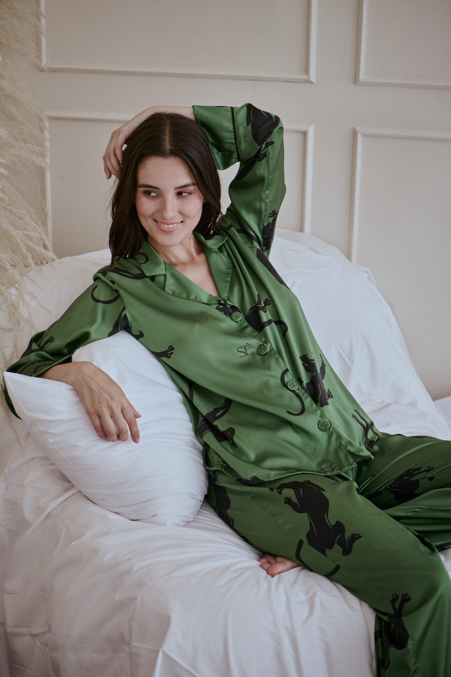 Washable Silk Pajama Set - Panther Green