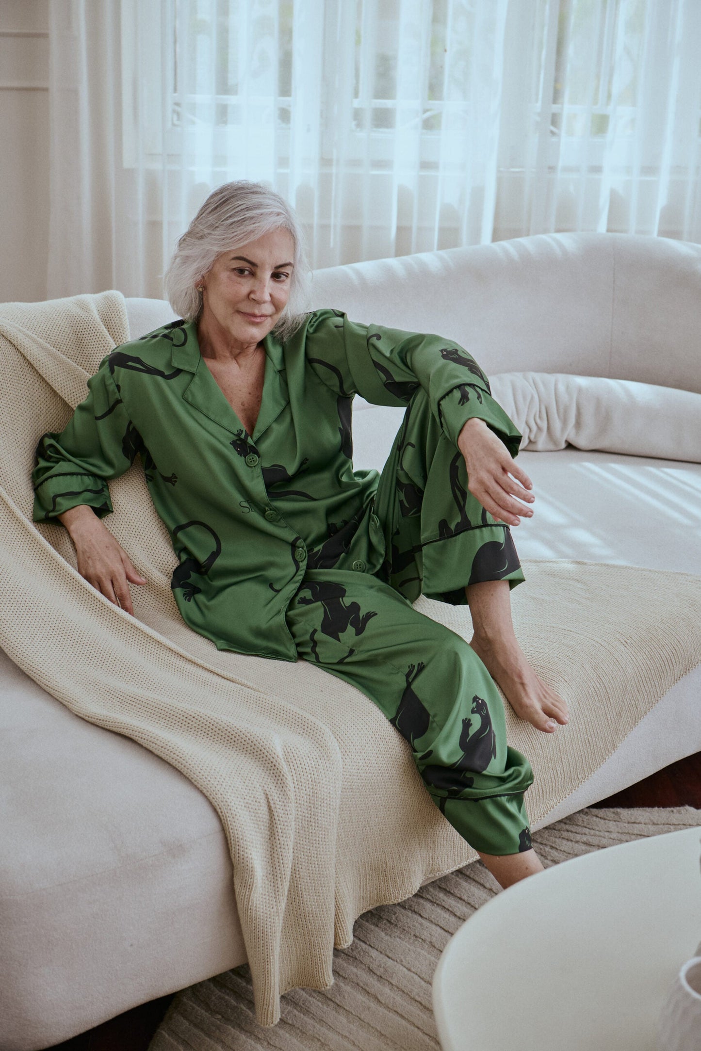 Washable Silk Pajama Set - Panther Green