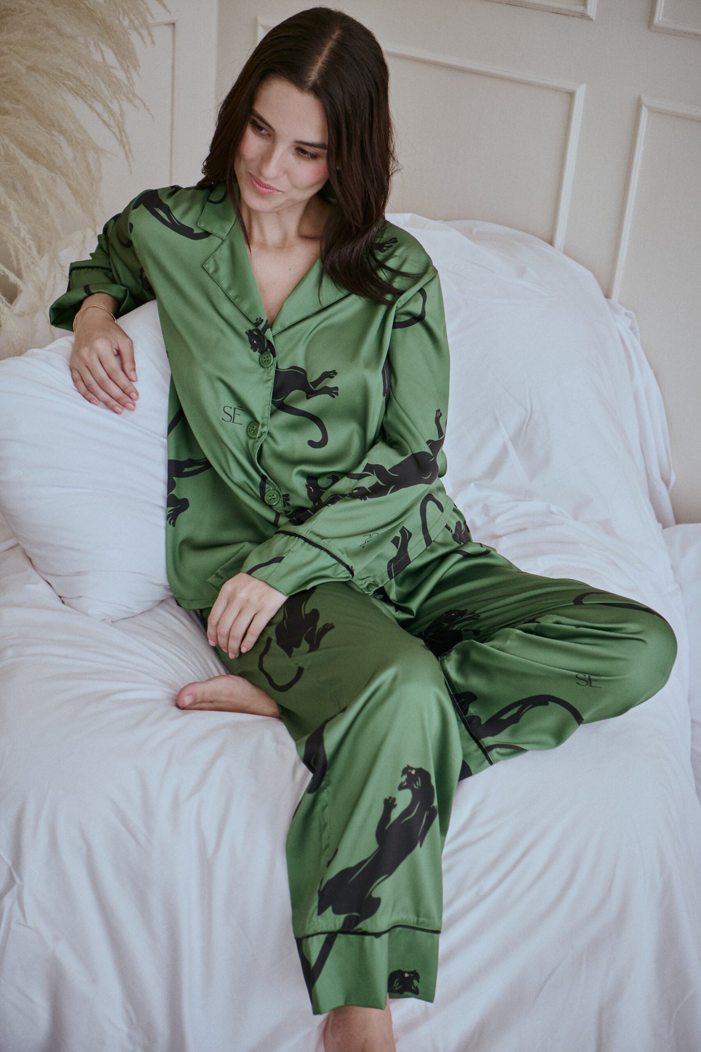 Washable Silk Pajama Set - Panther Green