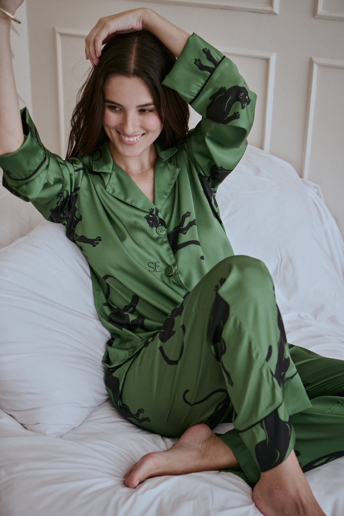 Washable Silk Pajama Set - Panther Green