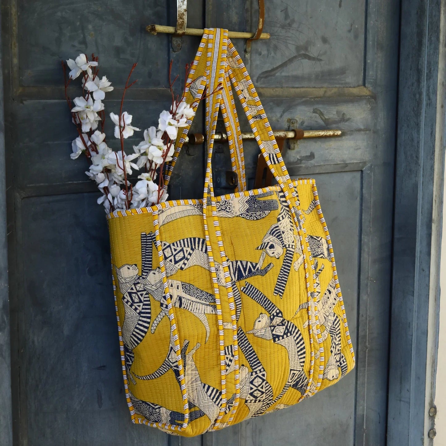 Cozy Cat Nap Yellow Cotton Tote Bag