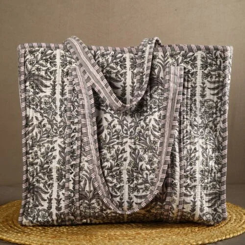 Grey Floral Jungle Cotton Tote Bag