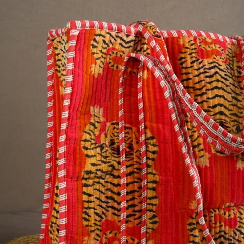 Stylish Tiger Print Velvet Cotton Tote Bag