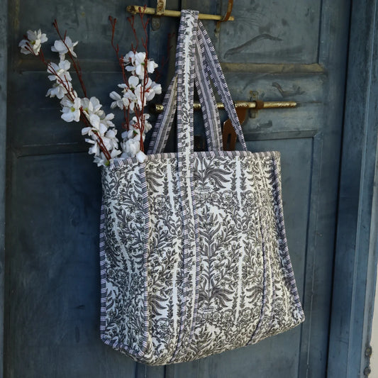 Grey Floral Jungle Cotton Tote Bag