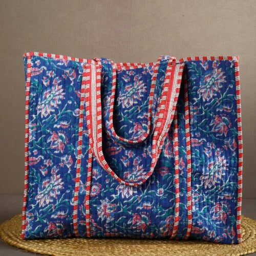 Blue Flower Cotton Tote Bag